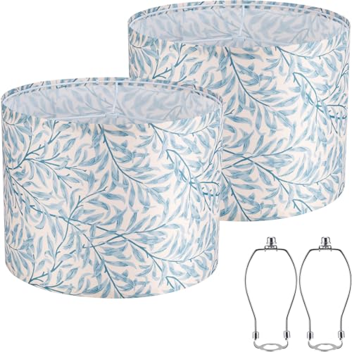 Vuogeeok Blue Leaf 13 Drum Lamp Shades Set of 2 with Harps Spider Fitter