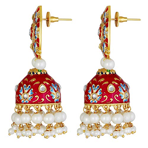Aheli Unique Wedding Festive Party Wear Flower Enamel Indian Jhumki Faux Stone Studded Drop Dangle Earrings Ethnic Fashion Jewelry For Women Girls #TOP4