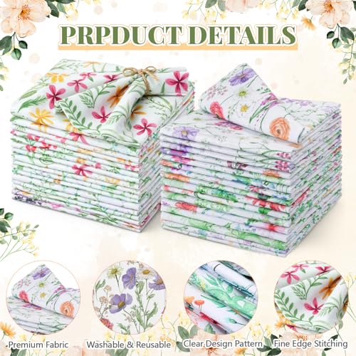 Nuogo 36 Sets Floral Cloth Napkins 15" x 15" Wildflowers Dinner Cloth Napkins Reusable Spring Floral Fabric Hand Towels for Wildflowers Spring Garden Baby Shower Party Table Decor by Nuogo - Used condition - Image 2