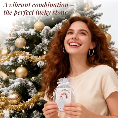 12 x Wichtelstein, Bunte Edelsteine für Kinder, mit Grußkarte und Organza Beutel, Adventskalender Edelsteine, Glückssteine Geschenk für Kinder & Erwachsene