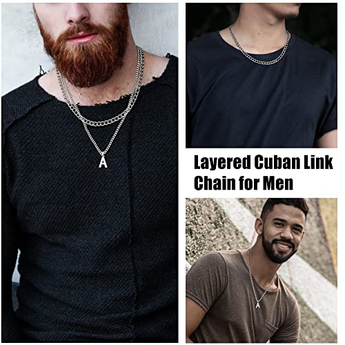 Nymerianoble Layered Initial Necklaces For Men Cuban Link Chian Necklace Letter M Pendant Initial Necklace For Men Boys Stainless Steel Jewelry #TOP7