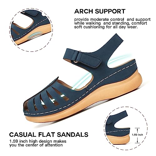 Image of SHIBEVER Women Comfortable Flat Sandals: Closed Toe Dressy Summer Sandal | Fisherman Comfortable for 8+ Hours Walking - No Ankle Rubs for All-day Commutes Lightweight Casual Outdoor Shoes