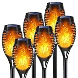 Outdoor Solar Lights, 6Pack Solar Torch Light with Flickering Flame, Garden Lights Waterproof for Halloween Decor, Tiki Torches for Outside, Luces Solares para Exteriores Pathway Yard Garden Decor