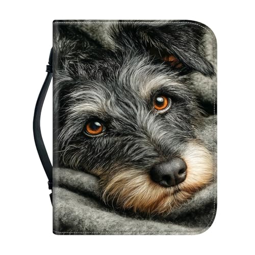 RMJKXQZG Leather Bible Cover Case for Women 12.2 * 9.06 * 2.76, Bible Bag Carrying Case with Handle Pen Slots Study Bible Supplies, Adorable Black White Puppy