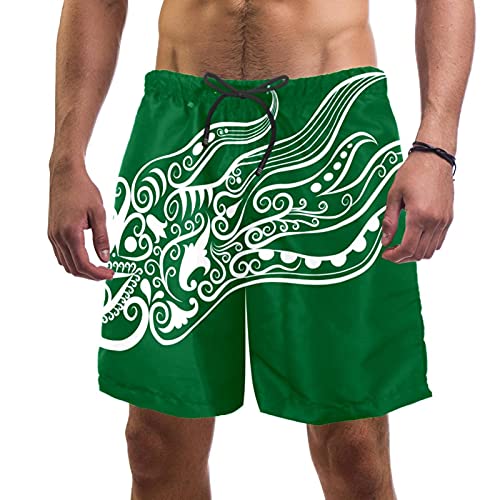 Short de bain pour homme vert multicolore avec doublure en maille respirante