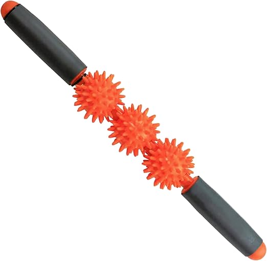 Tiger Tail Pressure Point Muscle Roller Massage Stick, The Spiky Roller, 17" Roller with Three 2.25" Independently Rolling Spiked Balls (Acupressure Roller)
