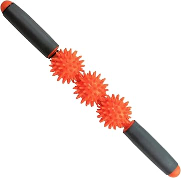 Tiger Tail Pressure Point Muscle Roller Massage Stick, The Spiky Roller, 17" Roller with Three 2.25" Independently Rolling Spiked Balls Acupressure Roller