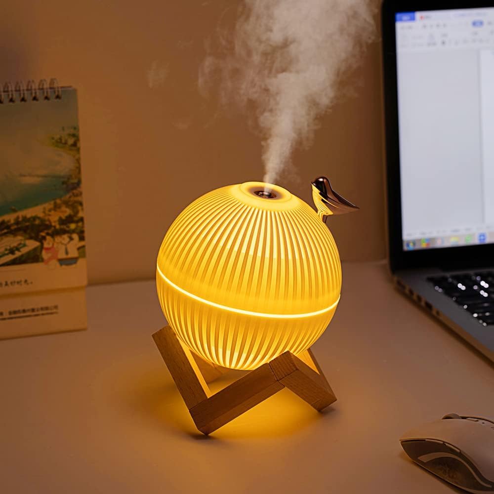 TERRIFI Cool Mist Humidifier, Portable Small Air Humidifier, Whisper Quiet USB Humidifier, 3D Moon Lamp Ultrasonic Humidifier, Waterless Auto Shut-Off, for Home Baby Bedroom, Yoga, Office, Travel