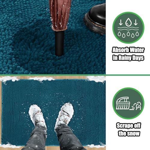 IM HOME Durable Chenille Absorbent Outoor Doormat 24" x 36", Muddy Washable Door Mats for Dog Non Slip Heavy Indoor Doormat Soft Front Inside Doormat for Entryway, Mud Dog Paws, Patio Teal Blue — view 2