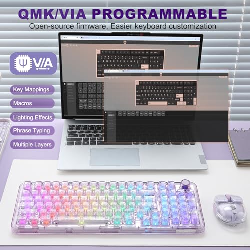 Image of YUNZII X98 QMK /VIA Wireless Mechanical Gaming Keyboard, Tri-Mode BT5.0 /USB-C /2.4GHz Hot-Swap Keyboard, Pre-Lubricated Switches, RGB Backlight (Purple, Snow Switch)