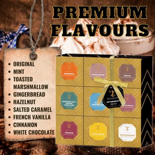Hot Chocolate Gift Set - 9 Flavoured Premium Hot Chocolate Drinks - Luxury Hot Chocolate Gift Set - Flavourful Hot Chocolate Set for Kids and Adult - Valentines Hot Chocolate Gifts for Her and Him