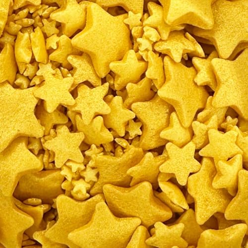 A Pinch Of - Stars Mix - Gold - Cake Topper Sprinkles - 25g Edible Shimmer Shapes Cupcake/Cake Decorations - For Weddings, Christenings, Halloween & Xmas Parties