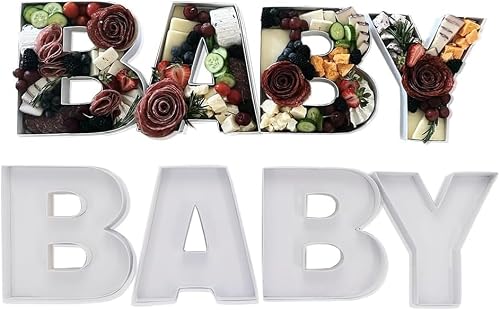 Nzwbshssp Brown Fillable Cardboard Letters 'Baby' Charcuterie Board For Baby Shower, Gender Reveal, Diy Letters Boxes Cardboard Letter Serving Trays For Food Party Favors Candy Cake Box Dessert Table