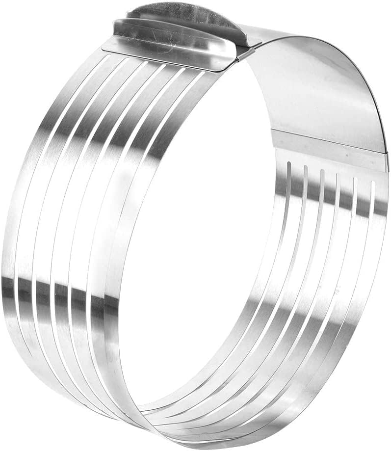 Miniatura 4 de OVAST Anillo de corte para tartas, tamaño ajustable, para rebanadas uniformes, rebanadoras circulares, herramientas para hornear, molde de corte de