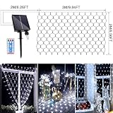 WoskjXas Solarne oświetlenie siatkowe LED, 198 diod LED, łańcuch świetlny z siatki, 8 trybów, zasłona ogrodowa, pilot zdalnego sterowania, wodoodporna, na ogrodzenie balkonowe, dekoracja