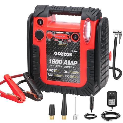 1800 Amp Jump Starter with Air Compressor, acetek Car Battery Jump Starter 260 PSI Tire Inflator, 20000mAh 12V Auto Lead-Acid Battery Booster (Up to 6L Gas or 6L Diesel Engine) with LED Light & USB