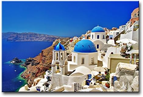 Canvas Print Wall Art Picture Oia Town Santorini Island Greece Churches With Blue Domes The Caldera Aegean Sea Modern Giclee Stretched And Framed Artwork The Landscape Pictures Photo Prints On Canvas