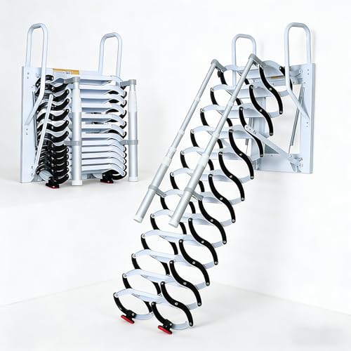 11.5FT Wall Mounted Attic Ladder,14 Steps Mounted Attic Ladder with Handrails,Telescoping Attic...