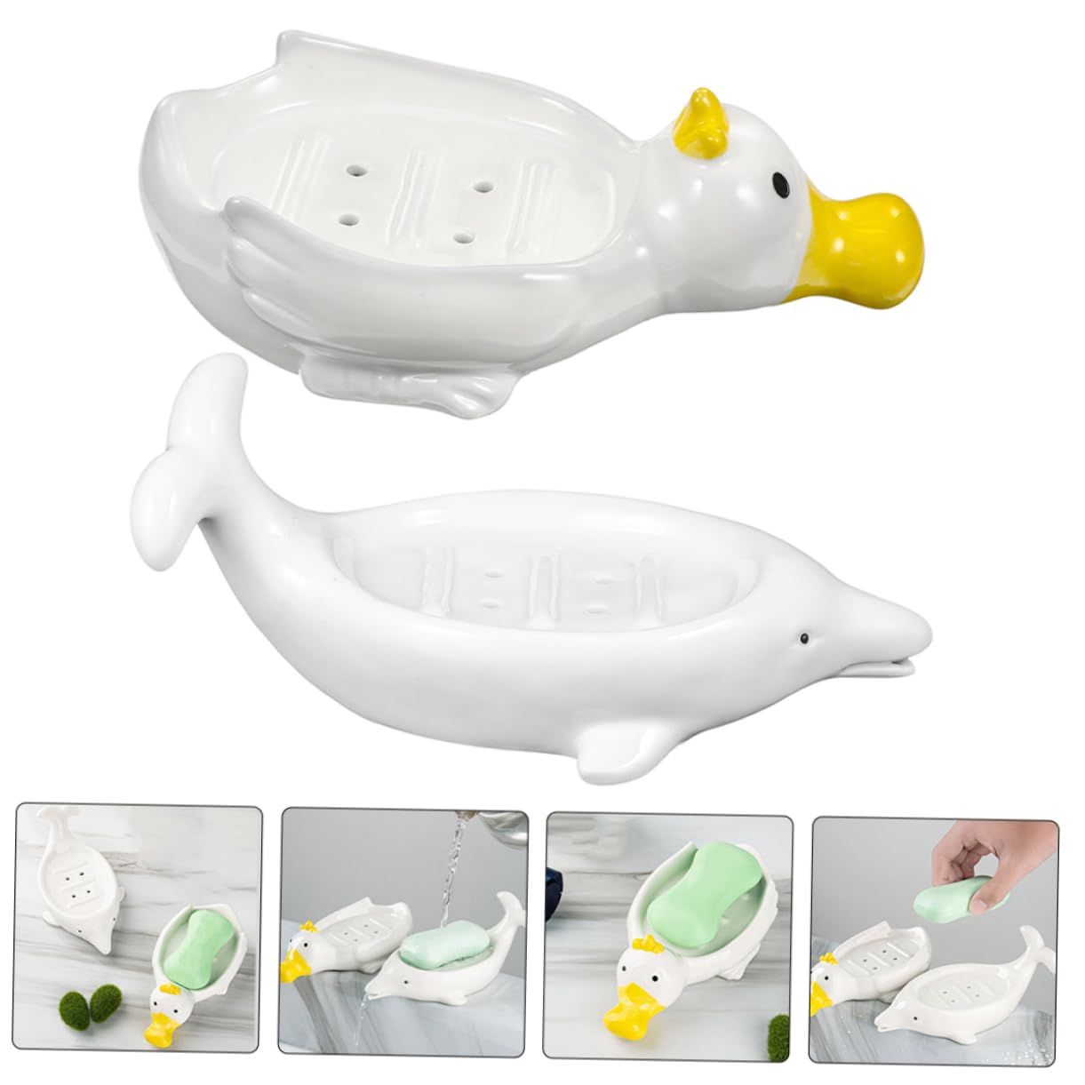 Jabonera de Cerámica con Diseño Marino 2 Piezas para Baño