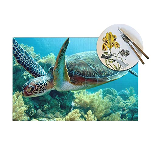 Lot de 4 sets de table tortue de mer idée cadeau maison - 5