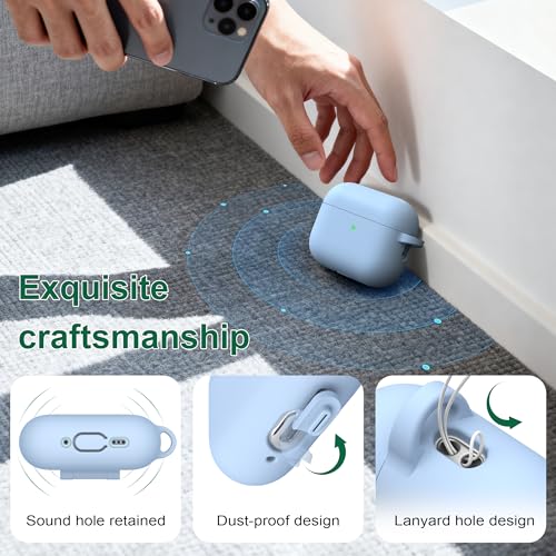 Image of R-fun for AirPods Pro 3rd Generation Case with Cleaner Kit, Soft Silicone Protective Case Cover for Apple AirPod Pro 3 for Women Men, AirPods Pro Case Accessories with Keychain, Sky Blue