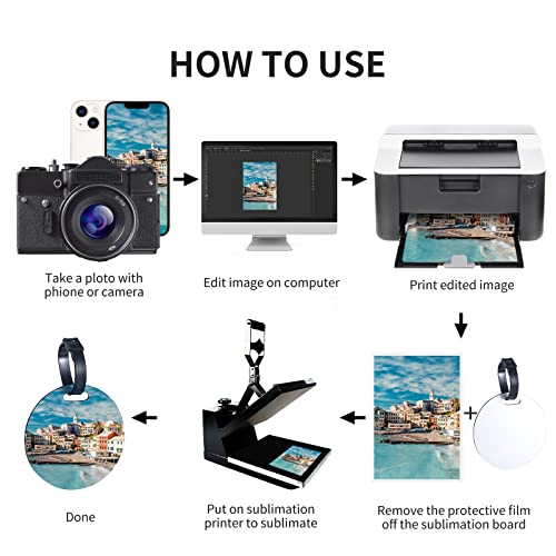 6Pcs Sublimation Blanks Luggage Tags With Strap, 4" White Blank Backpack Travel Bag Baggage Tags Double Sided Mdf Round Name Id Card Label Tag Perfect To Quickly Spot Luggage Suitcase #TOP5