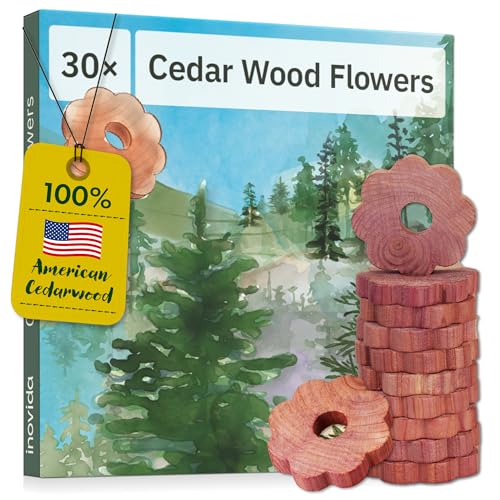 Moth Repellent for Wardrobes : 30 Cedar Wood Rings Wardrobe Freshener and Natural Moth Protection for Wardrobes 100% Cedarwood Eco Friendly Moth Prevention Drawer Fresheners Inovida