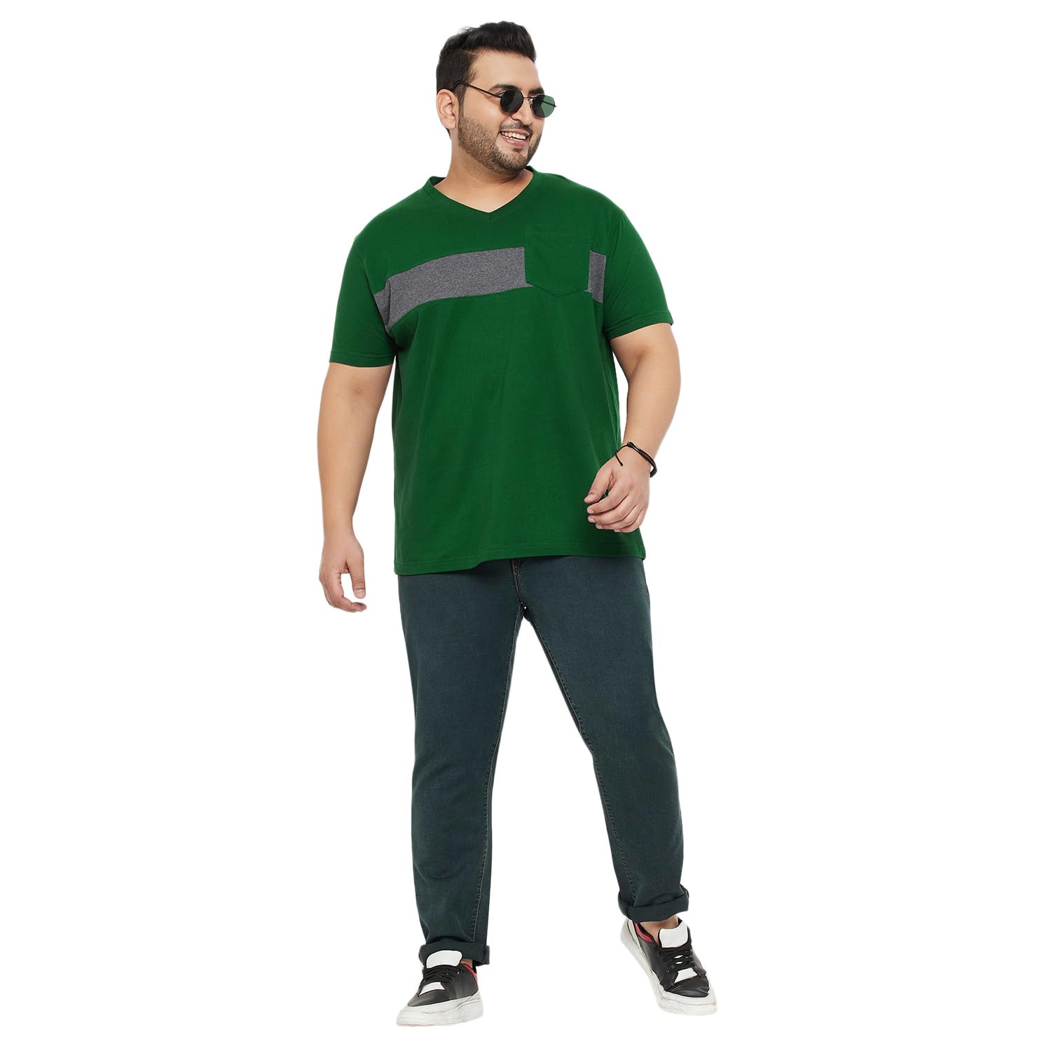 Bigbanana Męska gładka koszulka z dekoltem w serek o regularnym kroju plus size