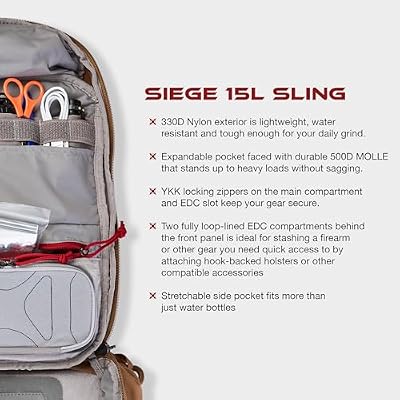 Vertx Siege 15L Tactical Sling - Lightweight 330D Nylon CCW Bag, Water-Resistant, with 500D MOLLE, and Ambidextrous Design, Coyote