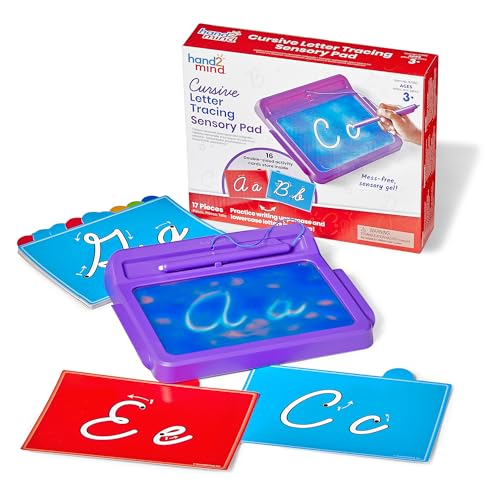 hand2mind Cursive Letter Tracing Sensory Pad, Reusable Handwriting Practice for Kids, Cursive Alphabet Learning Toys, Tracing Board, Fine Motor Activities, Writing Center for Classroom
