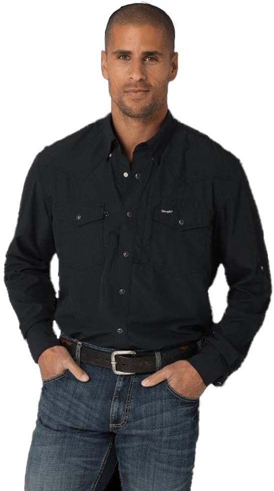 Wrangler Men's Performance Snap Long Sleeve Solid Shirt