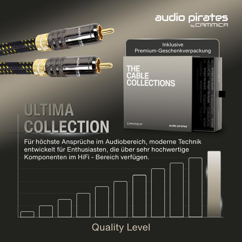 audio pirates by cammica Cinch Kabel 1x RCA Stecker auf 1x RCA Stecker, Audio-Kabel | High-End Audiokabel mit Metallgehäuse & Goldkontakten (3 Meter)