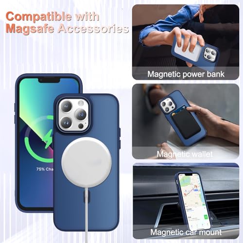 Image of YENAPOON for iPhone 13 Pro Case, Matte Magnetic Phone Case, Navy Blue | Fit for Magsafe, Screen Protector Included, Translucent Frosted Slim Shockproof Protective Cover