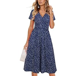 OUGES Women’s Summer Short Sleeve V-Neck Floral Short Party Dress with Pockets