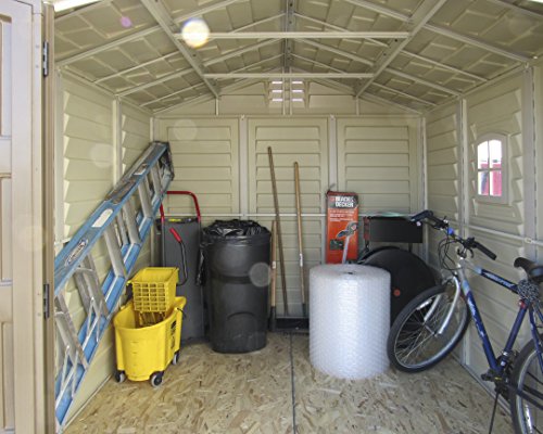 Duramax 0638801402145 Woodbridge Plus 10.5 X 8 Plastic Garden Shed With Foundation Kit & Fixed Window-Ivory & Brown-15 Years Warranty, 10X8, Brown & Ivory #TOP5