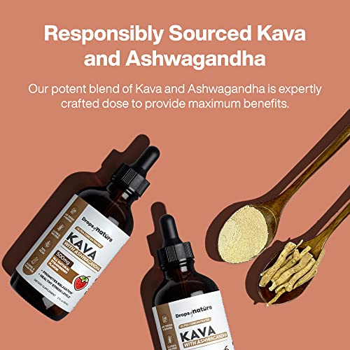 Kava With Ashwagandha Liquid Drops, Kalm Kava Promote Calming Relaxation, Restore Focus And Clarity, Non-Gmo And Vegan - Delicious Organic Strawberry Flavor #TOP3