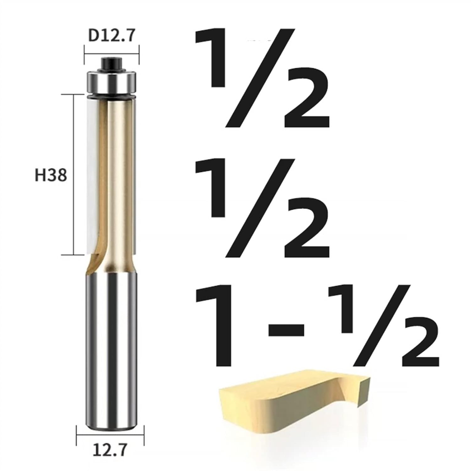 Router Bit Bearing Spiral Straight Flush Trimming Tool Woodworking 1/2 1/4 Diameter Carbide Side Milling 1Pcs ( Size : 1-2x 1 1-2 )