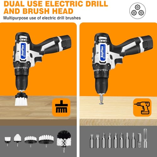 16.8V Cordless Drill Electric Screwdriver Kit - Combi Drill Driver with 1.5Ah Li-Ion Battery, Charger and 5 Pack Power Scrubber Cleaning Brush Attachment Set - Image 4