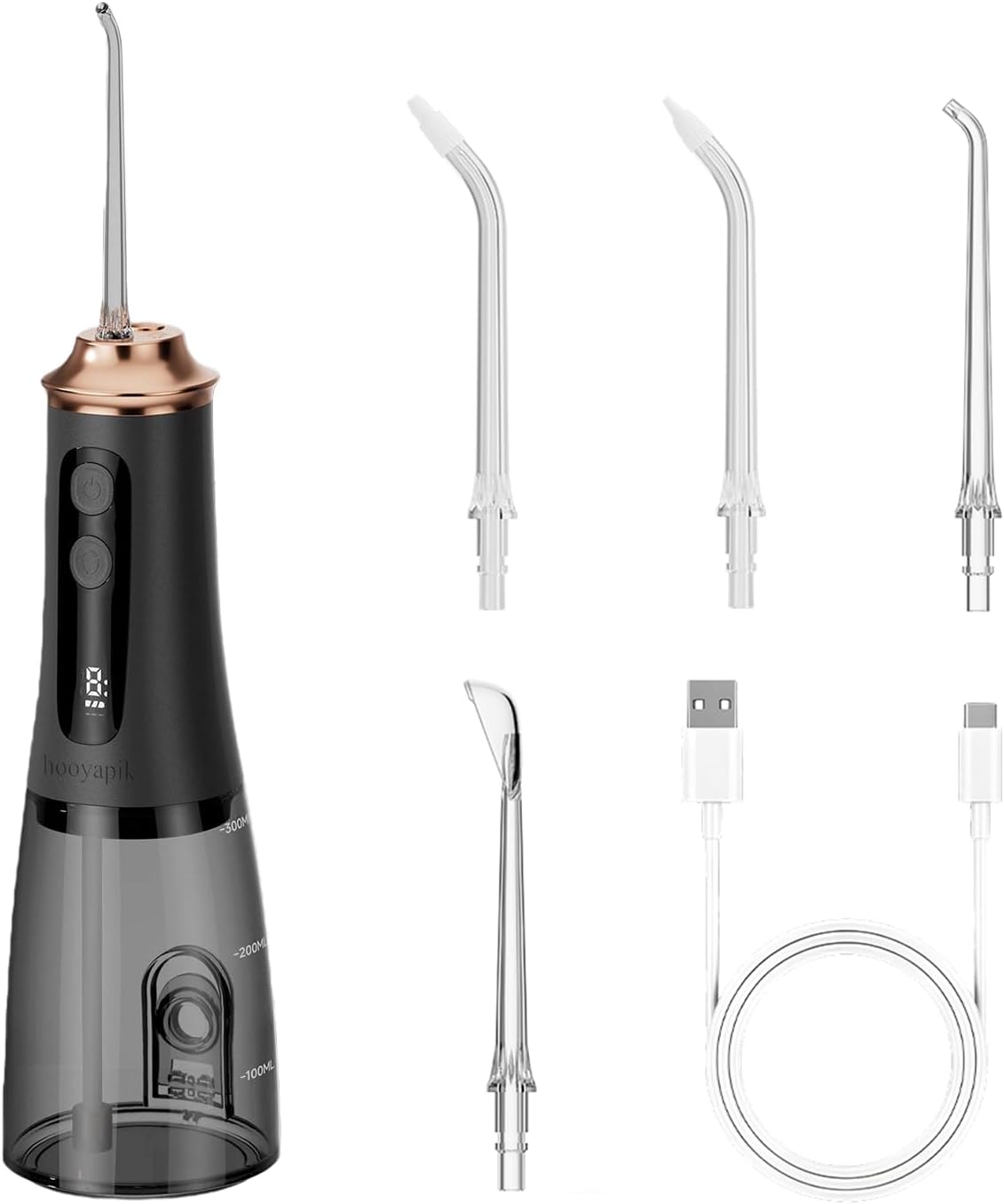 300ml Large Capacity Home Oral Irrigator 9 Modes Water Flosser with Adjustable Pressure for Gum Care/Breath Remover/Dentures (Black&Gold)