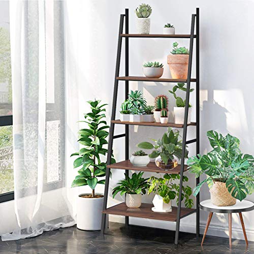 Tangkula-Ladder-Shelf-5-Tier-Industrial-Bookcase-Multifunctional-Display-Bookshelf-Wooden-Look-Plant-Flower-Stand-with-Metal-Frame-Decor-Furniture-for-Home-Office Tangkula Ladder Shelf 5 Tier Industrial Bookcase Multifunctional Display Bookshelf Wooden Look Plant Flower Stand with Metal Frame Decor Furniture for Home Office