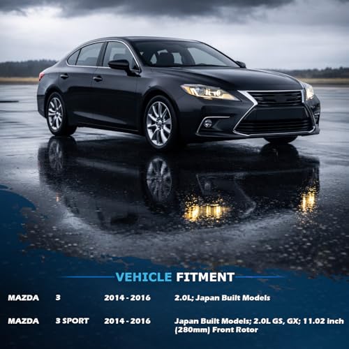 Image of Detroit Axle - Brake Kit for 2014-16 Mazda 3 Sport, Drilled and Slotted Disc Rotors Ceramic Brakes Pads Replacement : 11.02 inch Front 10.43 inch Rear Rotor