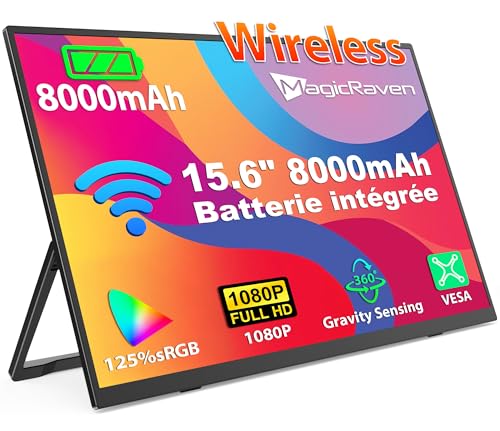 MAGICRAVEN Ecran Portable sans Fil avec Batterie 8000mAh, 15,6