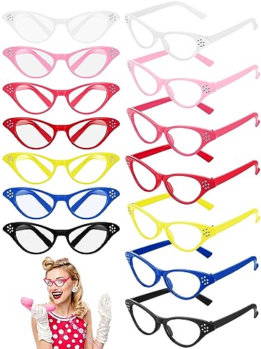 Kanayu 35 Pairs 1950s Glasses Bulk 50s Cat Glasses Costume for Sock Hop Party 1950s Party Decorations(Classic Colors)