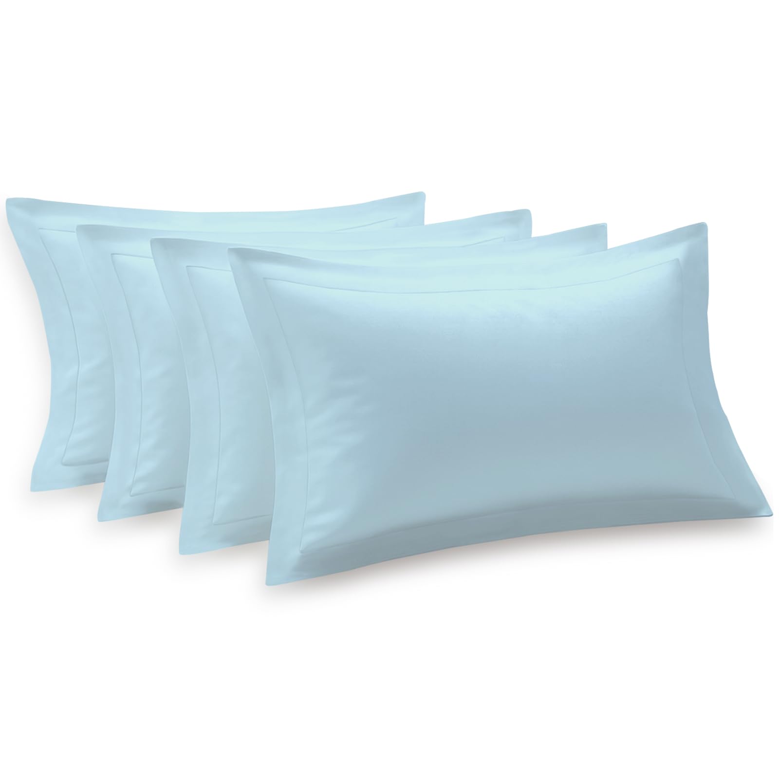 Pizuna 100% Cotton Standard Pillow Cases 4 Pack Baby Blue 50x75cm 600 Thread Count Long Staple Combed Cotton Oxford Pillow Cases Soft Sateen Pillows 4 Pack Hotel Quality