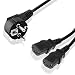 Produktbild BestPlug 2 Meter Y Strom-Kabel Netzkabel Verteiler Splitter Weiche für Kaltgeräte, 1 Schutzkontakt Stecker männlich 90° abgewinkelt auf 2 C13 Buchse Kupplung weiblich gerade, Schwarz