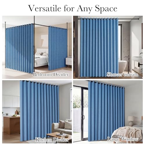 Image of RYB HOME Accordion Style Room Divider Curtain-100% Blackout Folding Accordion Curtain for Sliding Glass Door /Bedroom, Privacy Assurd Living Room /Office Drape 1 Panel with Tieback, W100 x L108, Blue