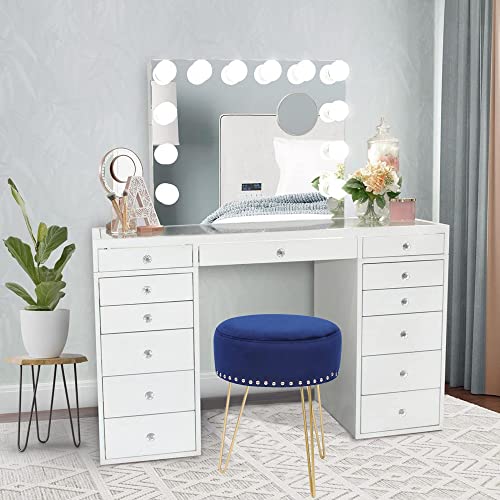 Adeco Vanity Stool, Modern Velvet Round Footstool Ottoman With Gold Legs, Upholstered Footrest Makeup Stool For Living Room Bedroom #TOP3