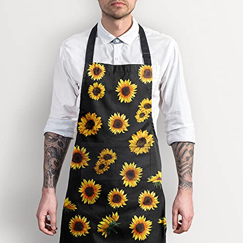 Qnyko 2 Piece Kitchen Sunflower Bib Aprons For Men And Women, Adjustable Neck Bands Waterproof Aprons With Pockets For Chef Bbq Painting #TOP4