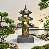 Faticenic Estatua de jardín Pagoda, decoración de jardín Solar Resistente a la Intemperie de 10 Pulgadas, luz LED, Linterna Japonesa Zen para Patio Trasero, balcón, Patio, Gris, Décoration de Jardin