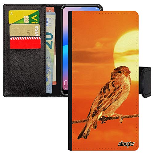 Coque Samsung Note 10 Lite en cuir avec rabat etui portefeuille oiseau orange